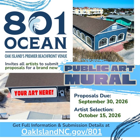 Graphic inviting artists to submit proposals for a new mural at the 801 Ocean Event Center