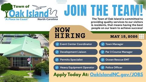 Now Hiring Job Listings Graphic showing the Town Logo and Town Hall, with a listing of open job positions below