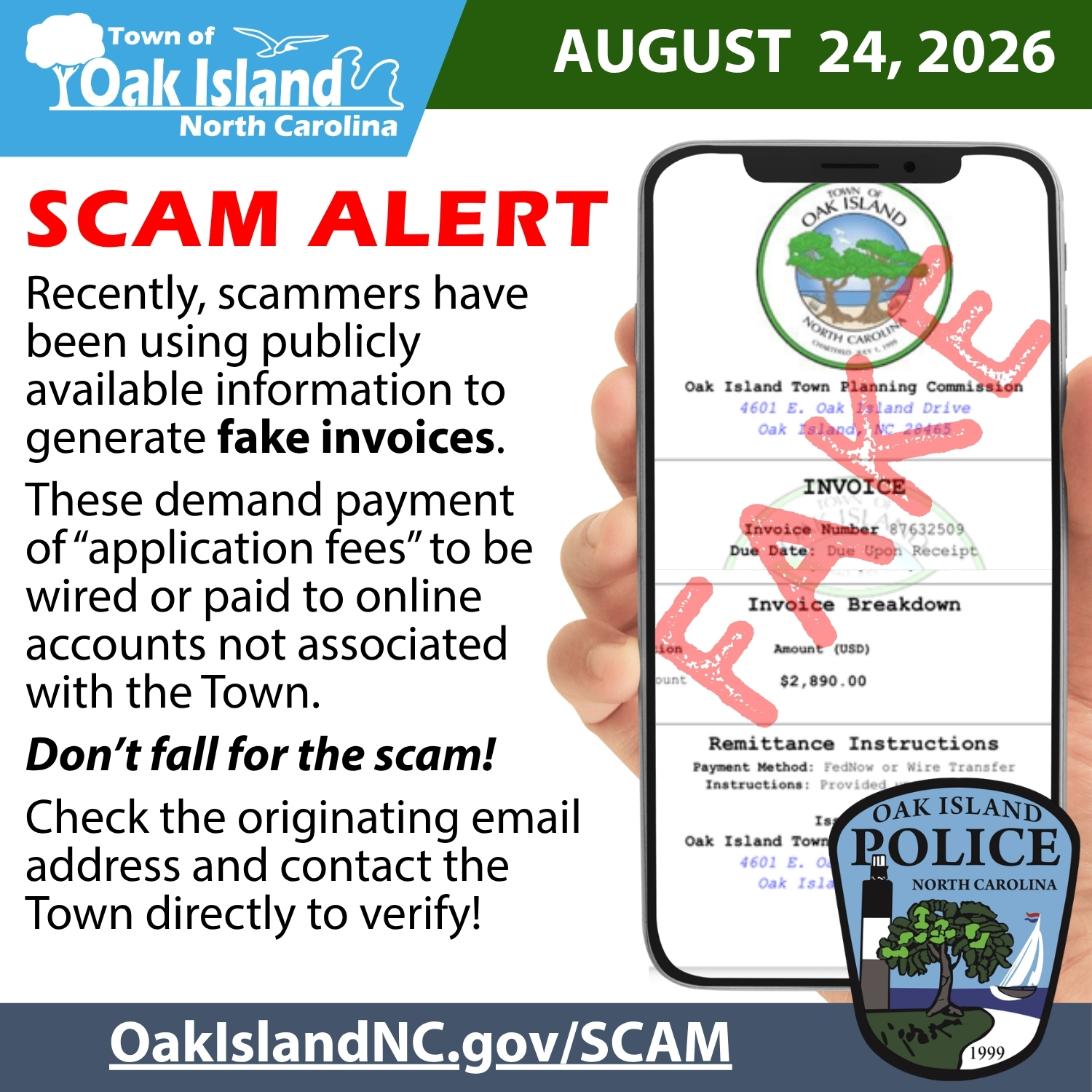 Scam Alert Notice Graphic on email invoice scams